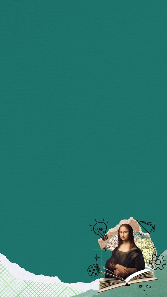 Mona Lisa green mobile wallpaper. Leonardo da Vinci art remixed by rawpixel.