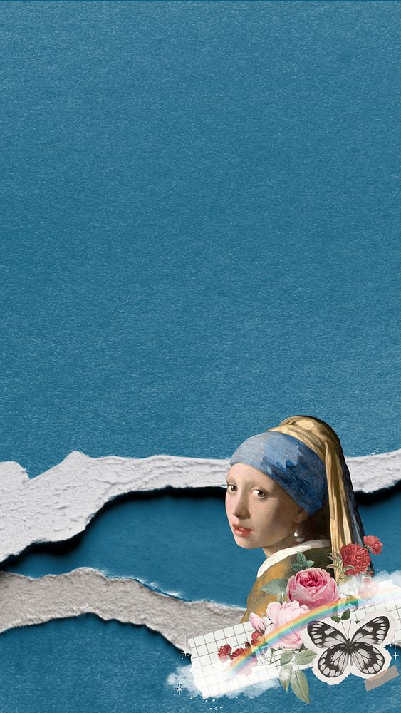 Vermeer pearl earring mobile wallpaper. Famous art remixed by rawpixel.