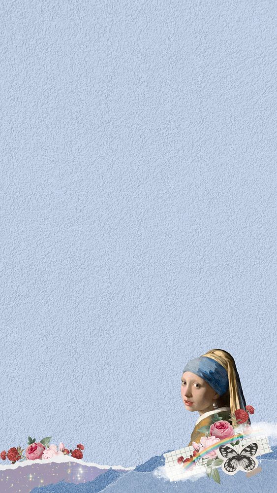Vermeer girl blue mobile wallpaper. Famous art remixed by rawpixel.
