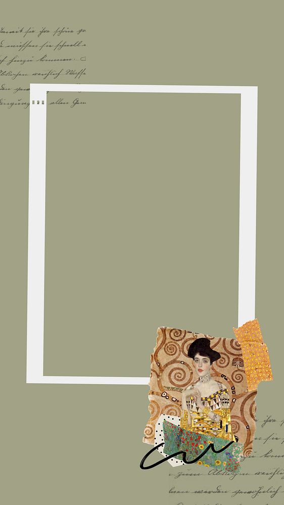 Gustav Klimt's frame mobile wallpaper, famous painting collage design, remixed by rawpixel