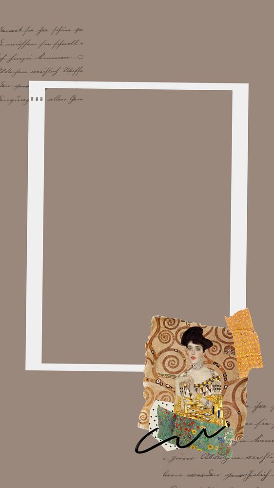 Gustav Klimt's frame mobile wallpaper, famous painting collage design, remixed by rawpixel