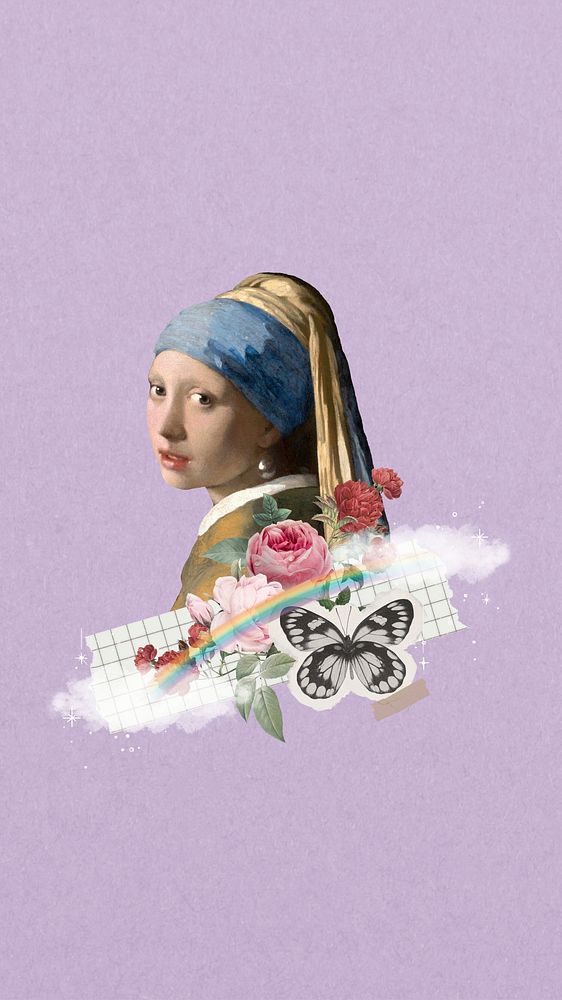 Vermeer pearl earring mobile wallpaper. Famous art remixed by rawpixel.