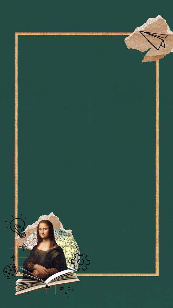 Mona Lisa green mobile wallpaper. Leonardo da Vinci art remixed by rawpixel.