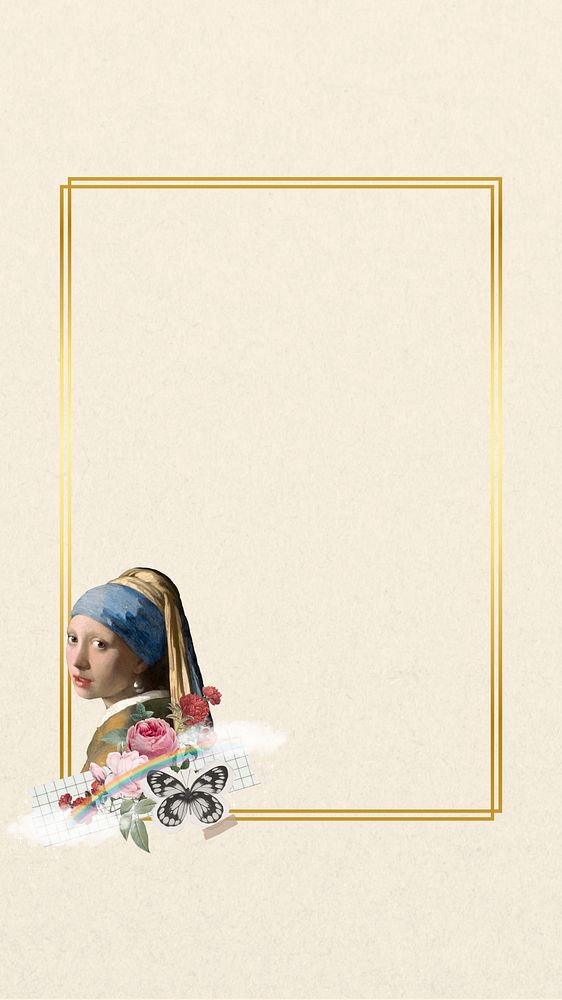 Vermeer girl gold frame. Famous art remixed by rawpixel.