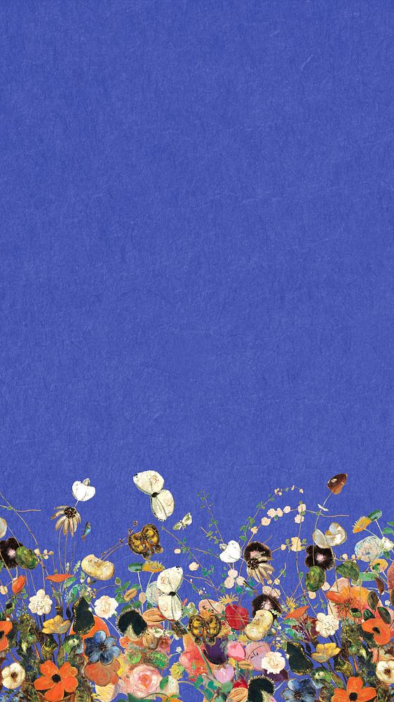 Floral blue mobile wallpaper, famous flower oil painting design, remixed by rawpixel