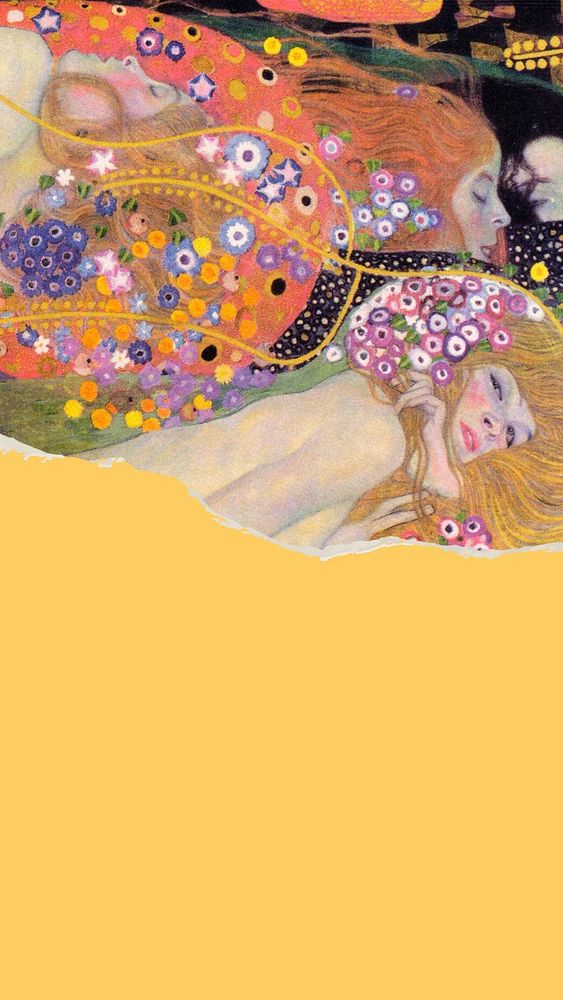 Ripped famous painting mobile wallpaper, Gustav Klimt's Water Serpents II artwork, remixed by rawpixel