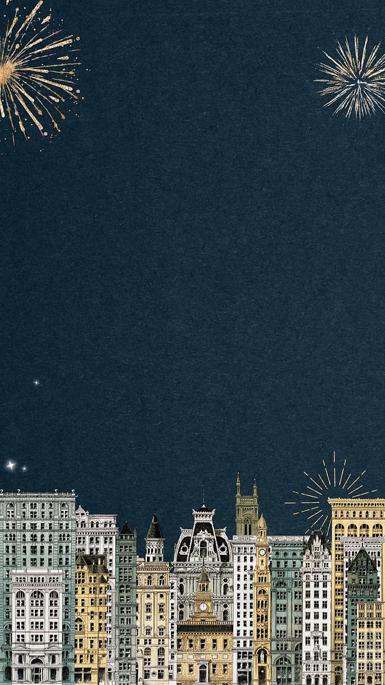 City architecture mobile wallpaper. Vintage art remixed by rawpixel.