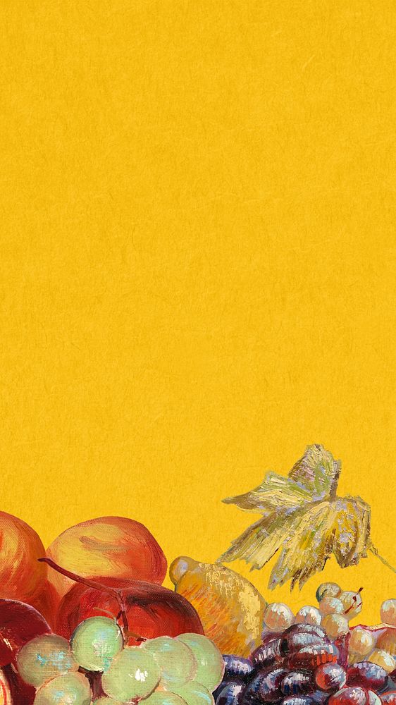 Fruit border yellow mobile wallpaper, Van Gogh's famous artwork design, remixed by rawpixel