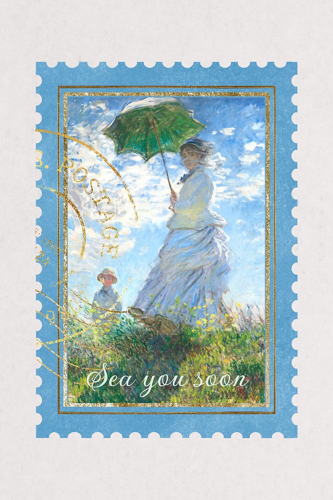 Madame Monet  artwork postage stamp. Famous art remixed by rawpixel.