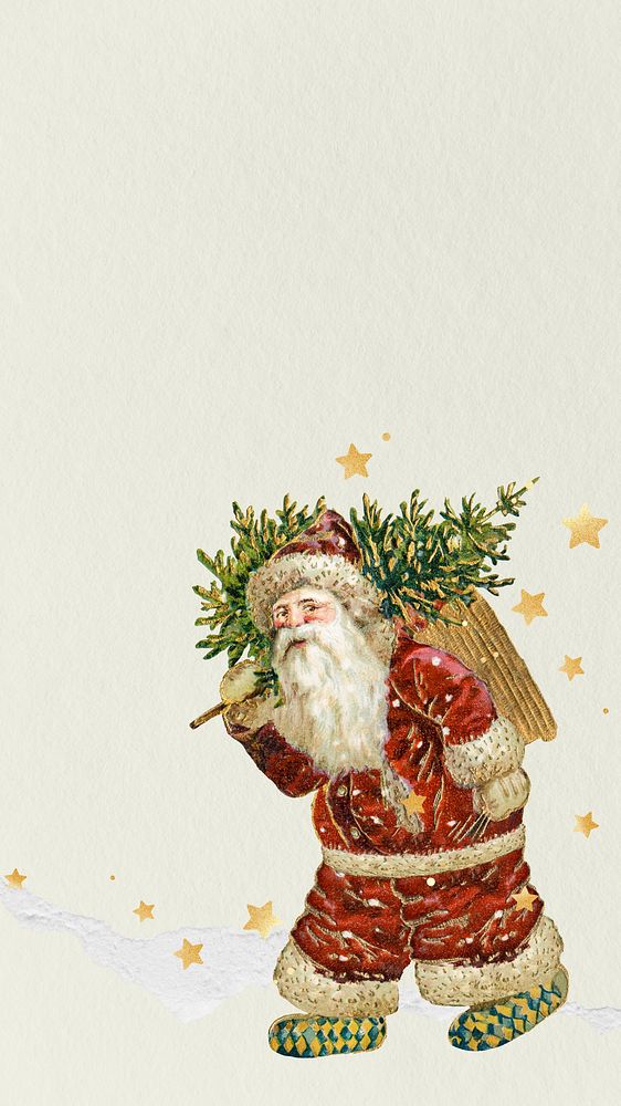 Festive Santa Claus phone wallpaper, ripped paper textured background