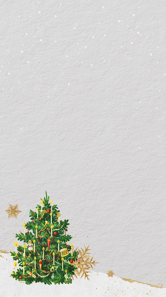 Christmas tree aesthetic iPhone wallpaper, off-white paper textured background