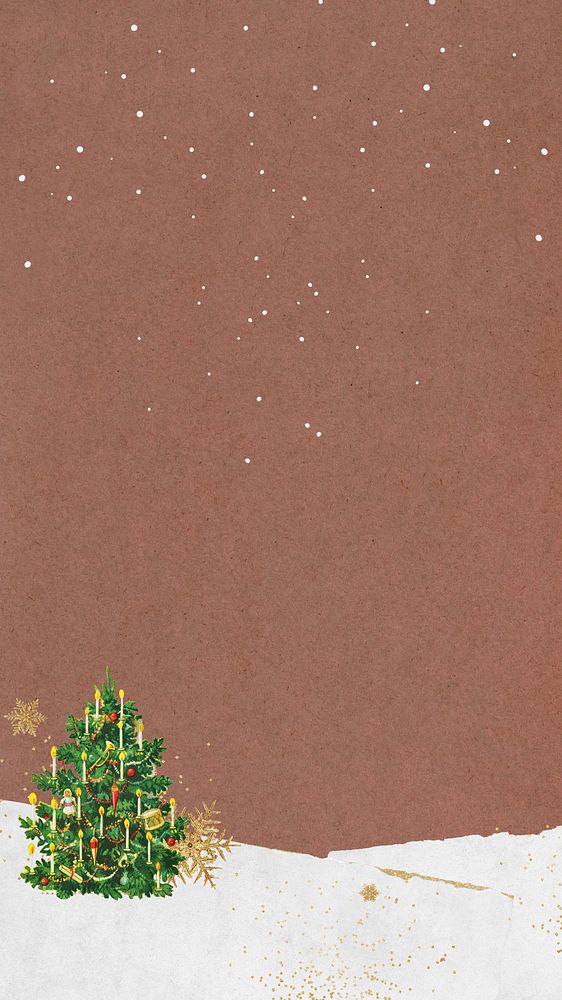 Festive Christmas tree phone wallpaper, ripped paper background