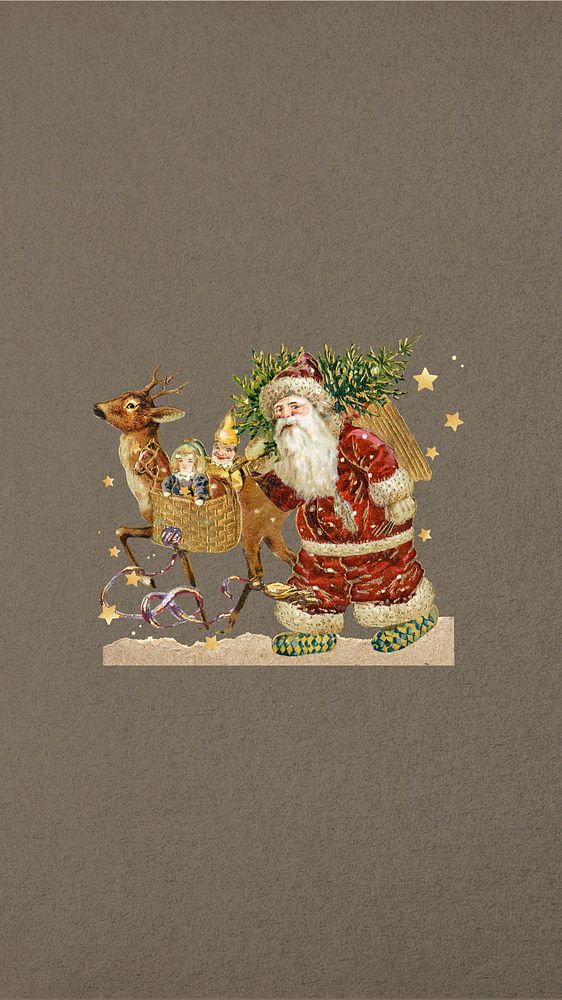 Santa Claus reindeer iPhone wallpaper, brown textured background