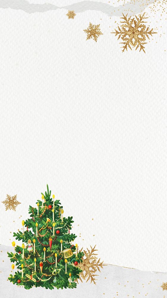 Winter Christmas tree iPhone wallpaper, white paper textured background