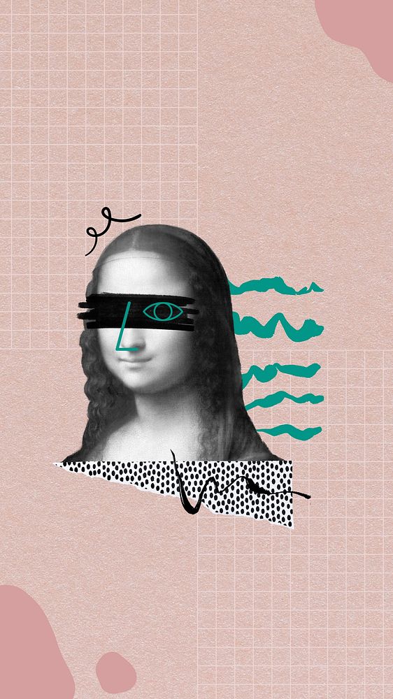 Mona Lisa mobile wallpaper, abstract paper collage, remixed by rawpixel