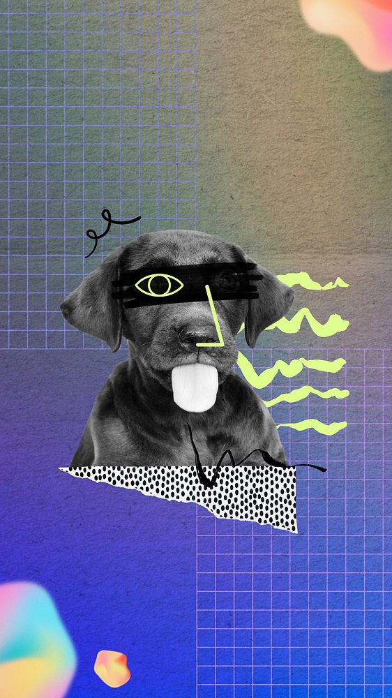 Funny puppy pet mobile wallpaper, abstract paper collage