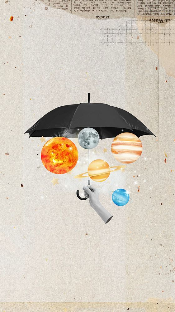 Planets mobile wallpaper, collage remix design