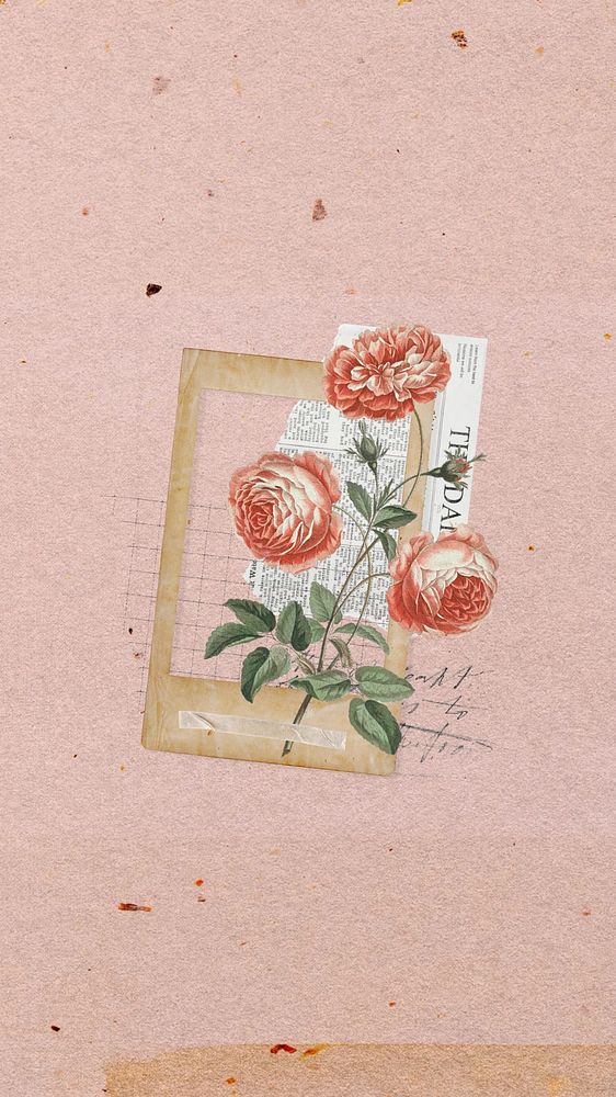 Vintage floral mobile wallpaper, collage remix design