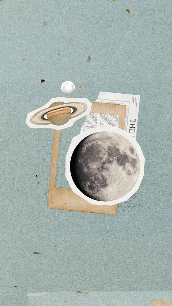 Space aesthetic iPhone wallpaper, paper collage art