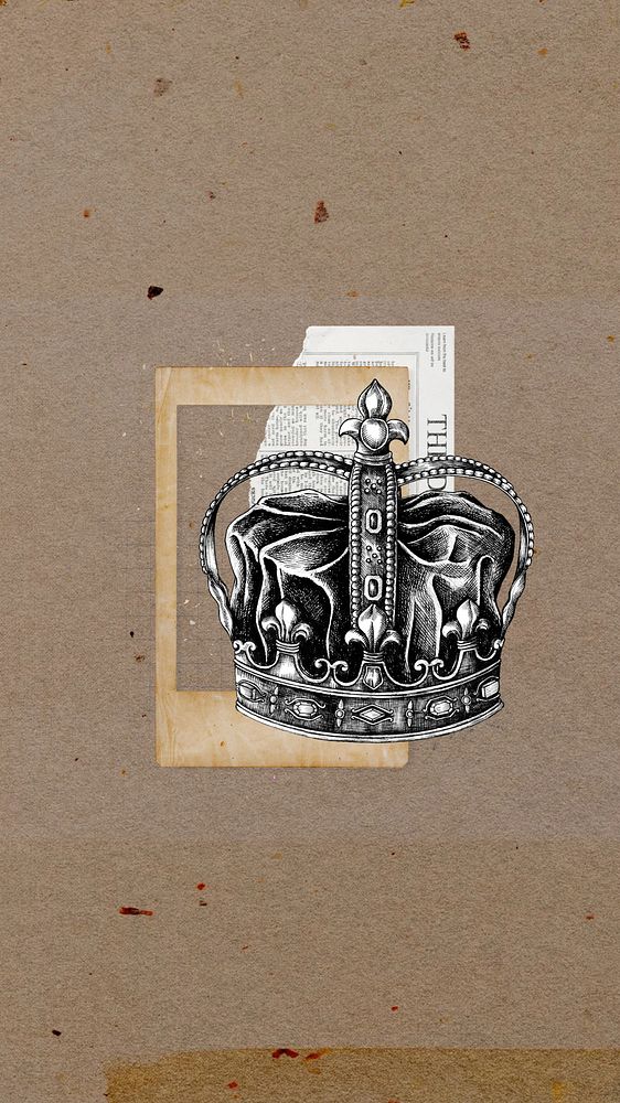 Vintage crown iPhone wallpaper, paper collage art