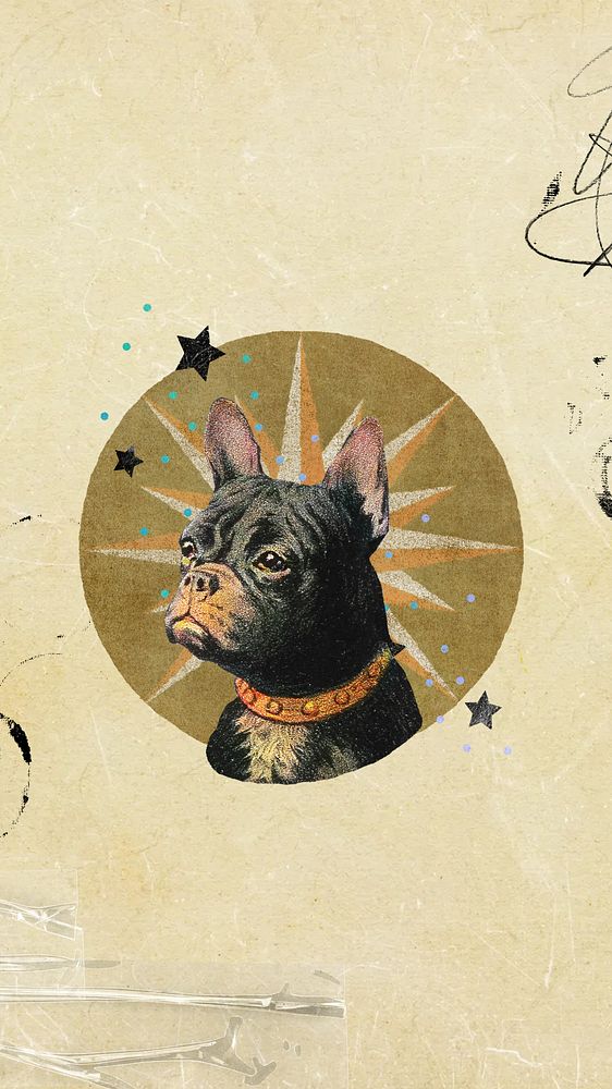 French Bulldog pet phone wallpaper, vintage animal collage