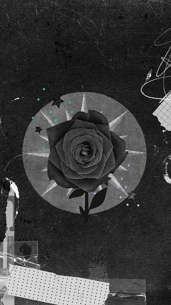 Black rose iPhone wallpaper, aesthetic paper collage