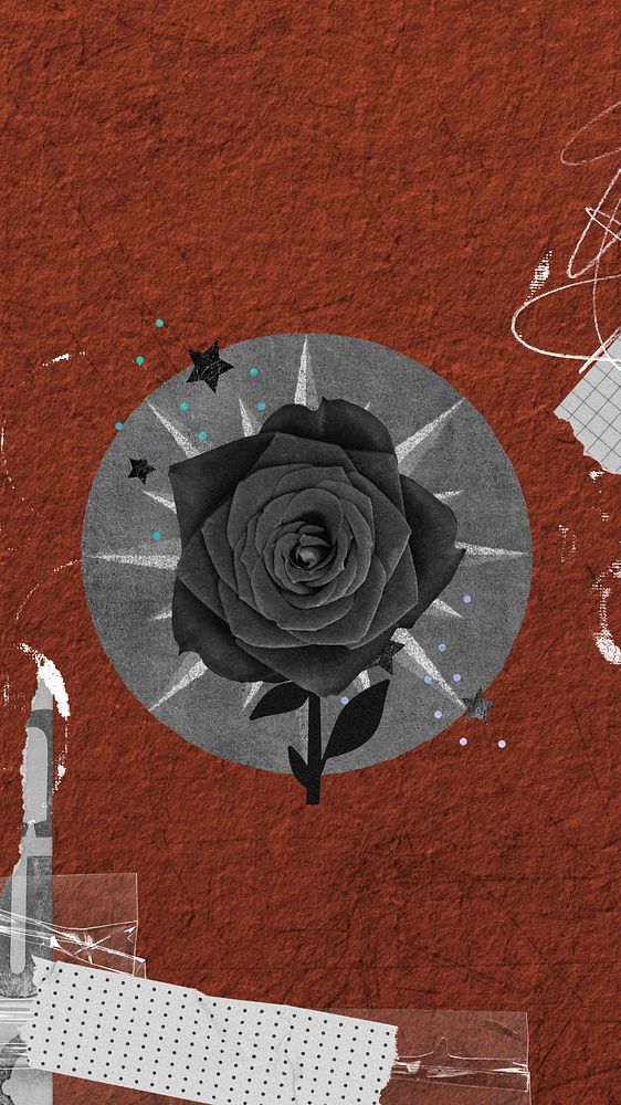 Black rose iPhone wallpaper, aesthetic paper collage