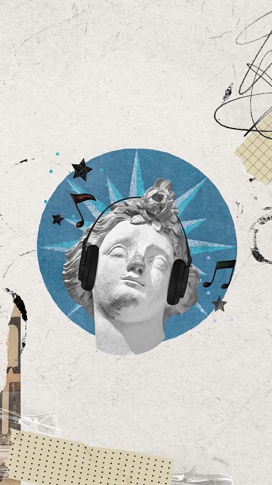 Music lover aesthetic phone wallpaper, Greek God sculpture