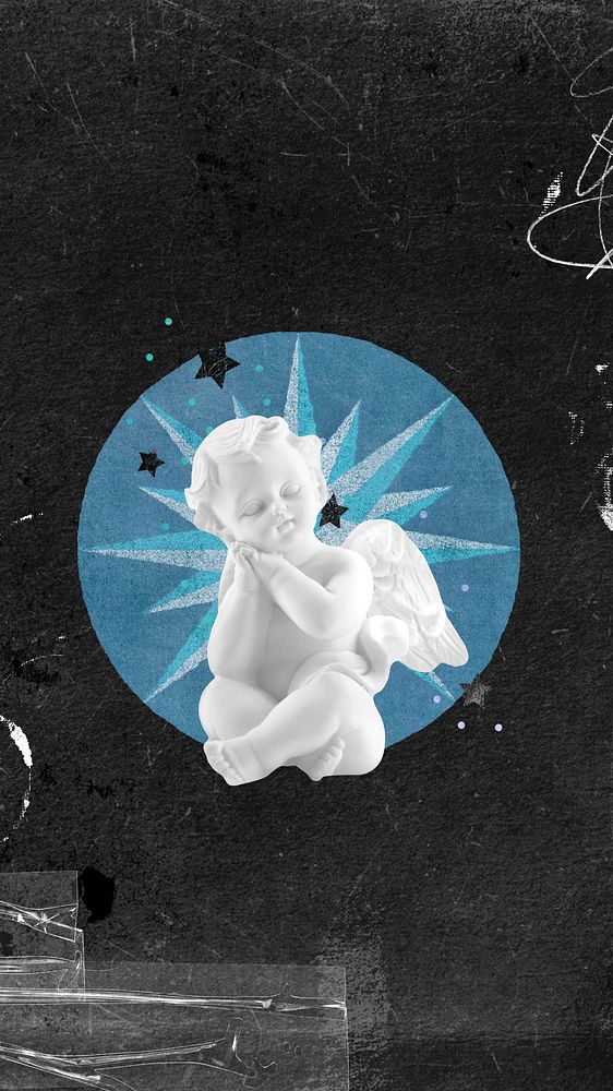 Cherub sculpture vintage phone wallpaper, paper texture background