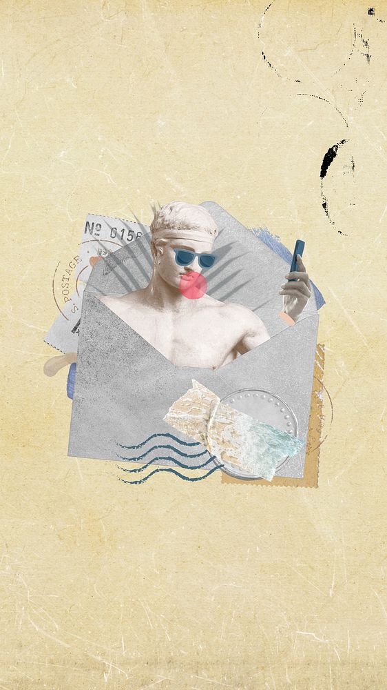 Greek God letter iPhone wallpaper, aesthetic paper collage