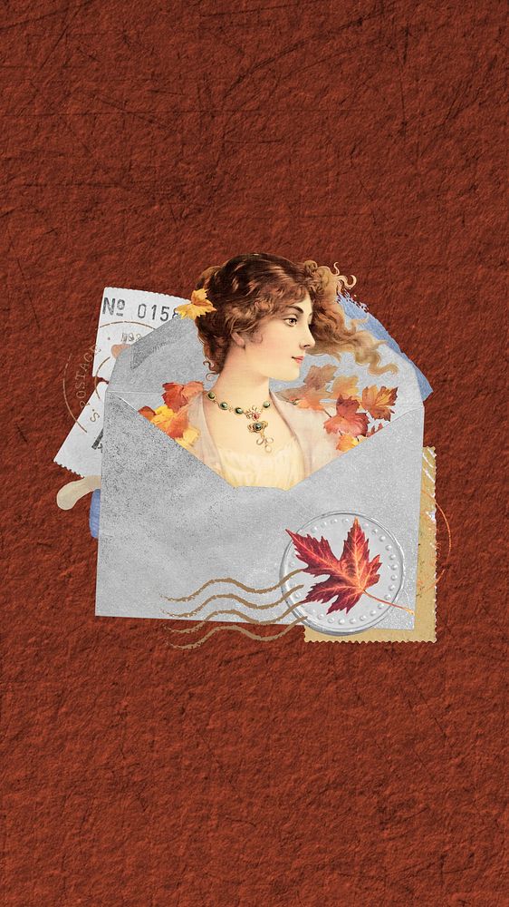 Autumn vintage letter iPhone wallpaper, aesthetic paper collage