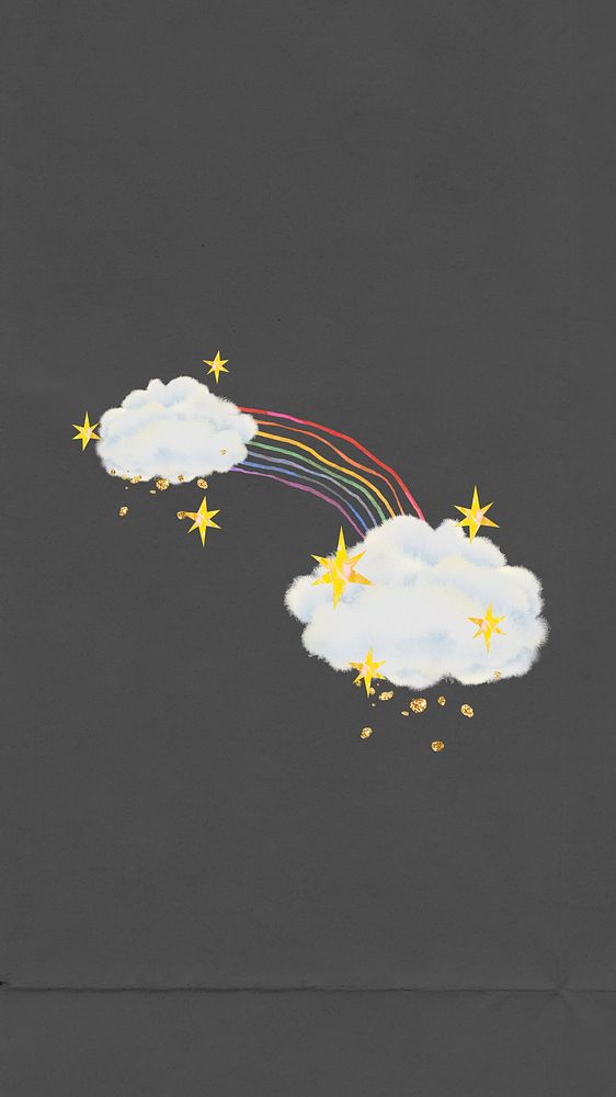 Sparkly rainbow clouds phone wallpaper, weather collage