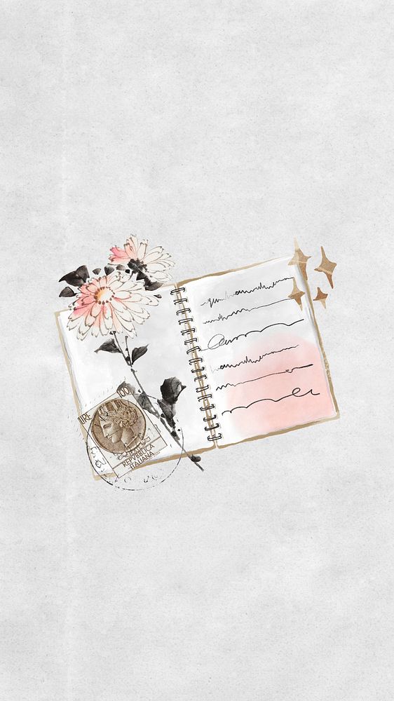 Flower journal aesthetic mobile wallpaper, paper collage background