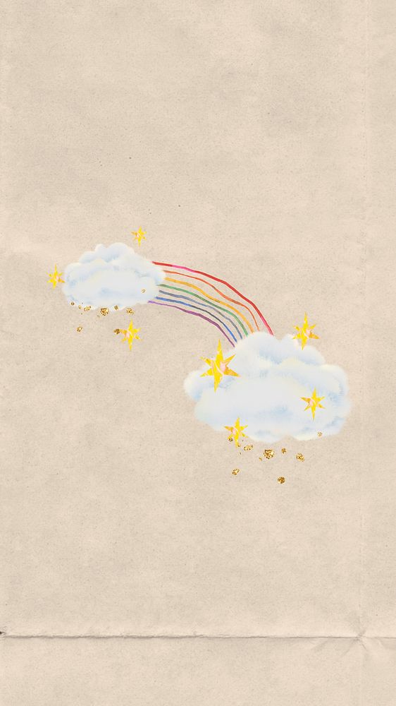 Sparkly rainbow clouds phone wallpaper, weather collage