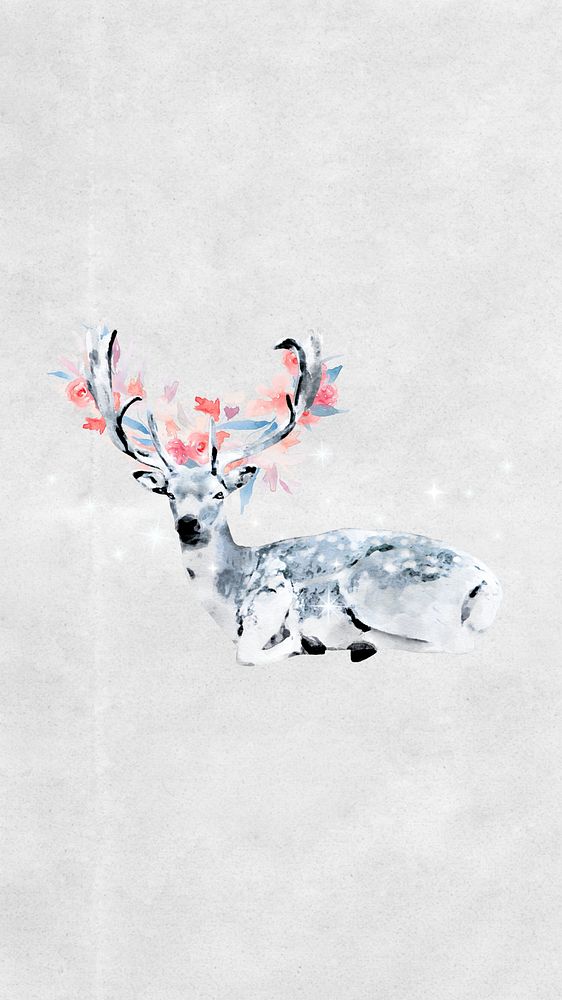 Floral stag deer phone wallpaper, animal aesthetic collage