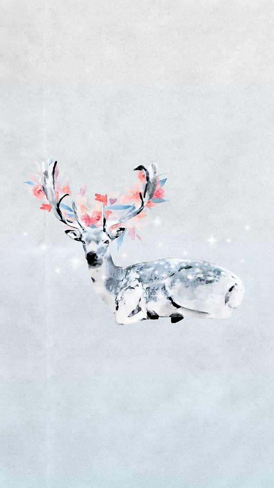 Floral stag deer phone wallpaper, animal aesthetic collage