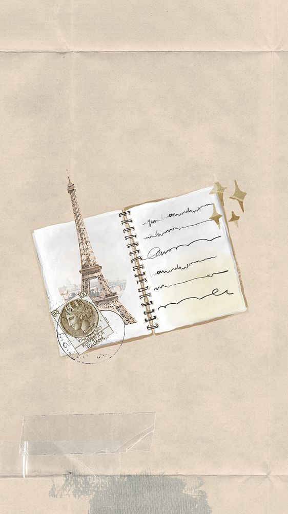Paris journal aesthetic mobile wallpaper, paper collage background