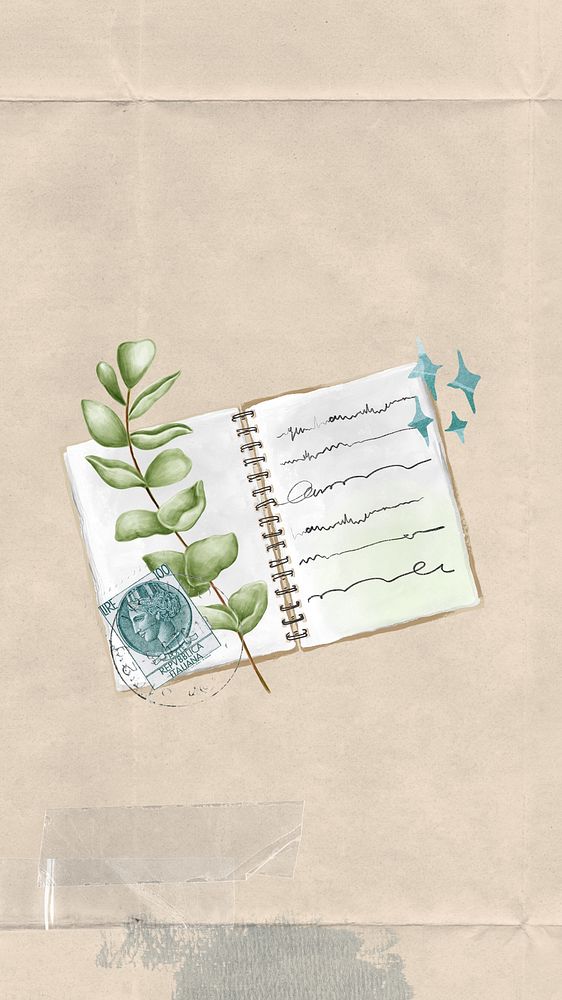 Botanical journal aesthetic mobile wallpaper, paper collage background