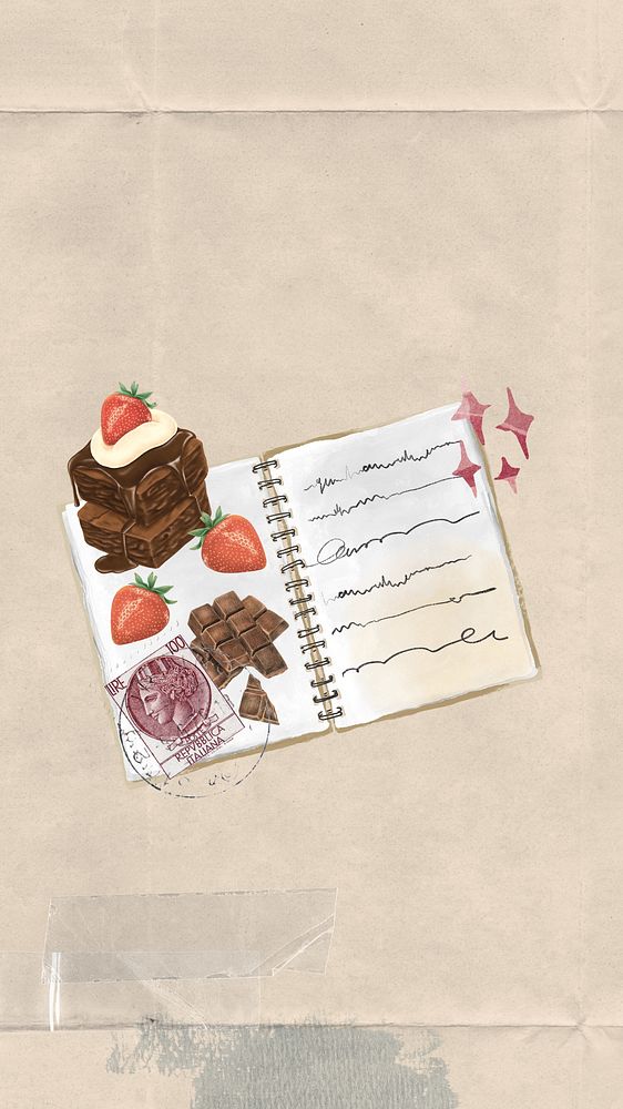 Chocolate journal aesthetic mobile wallpaper, paper collage background