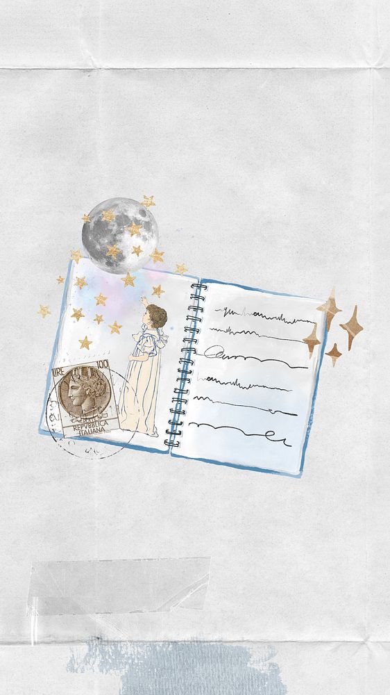 Astronomy journal aesthetic mobile wallpaper, paper collage background