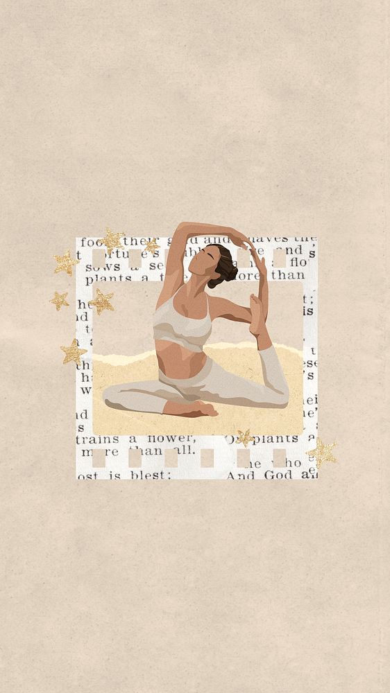 Yoga woman aesthetic phone wallpaper, instant photo film collage