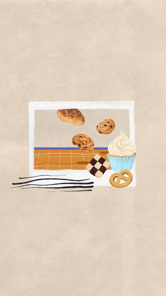 Bakery aesthetic phone wallpaper, instant photo film collage