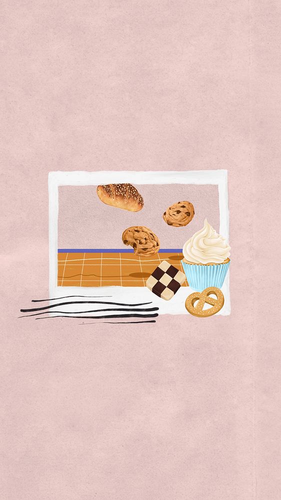 Bakery aesthetic phone wallpaper, instant photo film collage