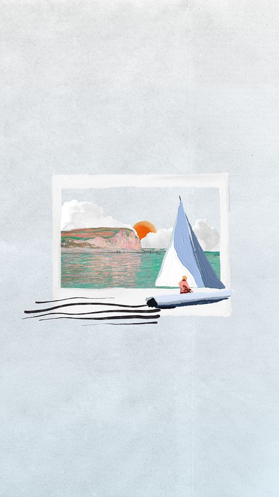 Sail boat aesthetic phone wallpaper, instant photo film collage