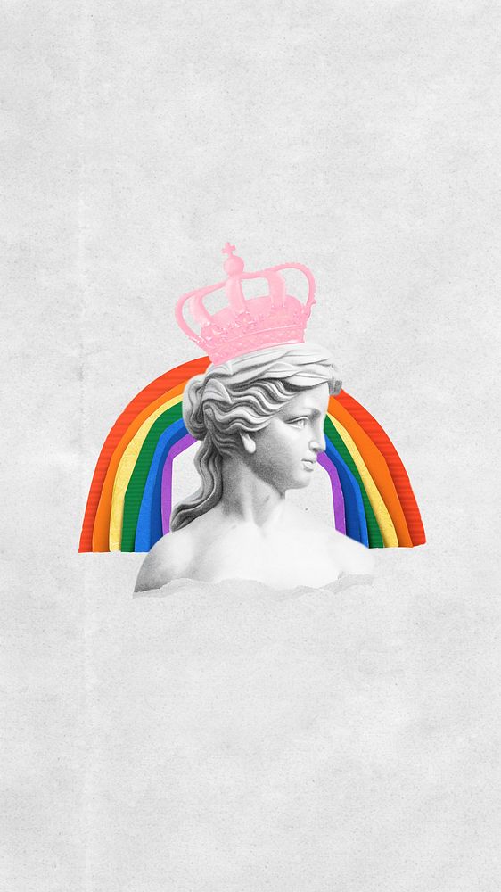 Crowned Greek Goddess iPhone wallpaper, rainbow collage