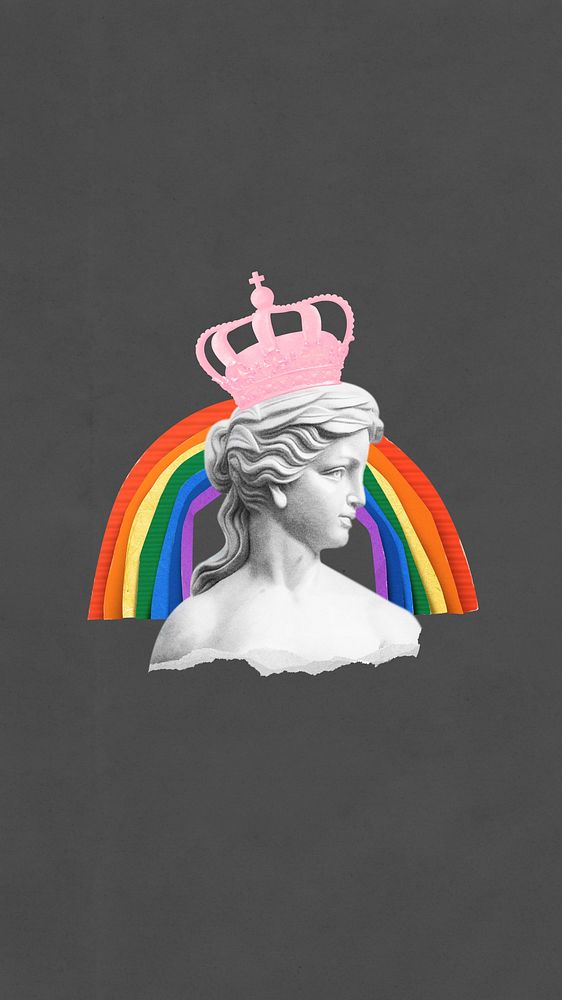 Crowned Greek Goddess iPhone wallpaper, rainbow collage