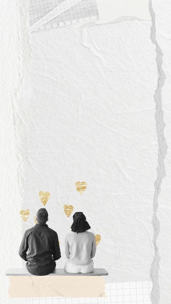 Couple aesthetic iPhone wallpaper, ripped paper texture background