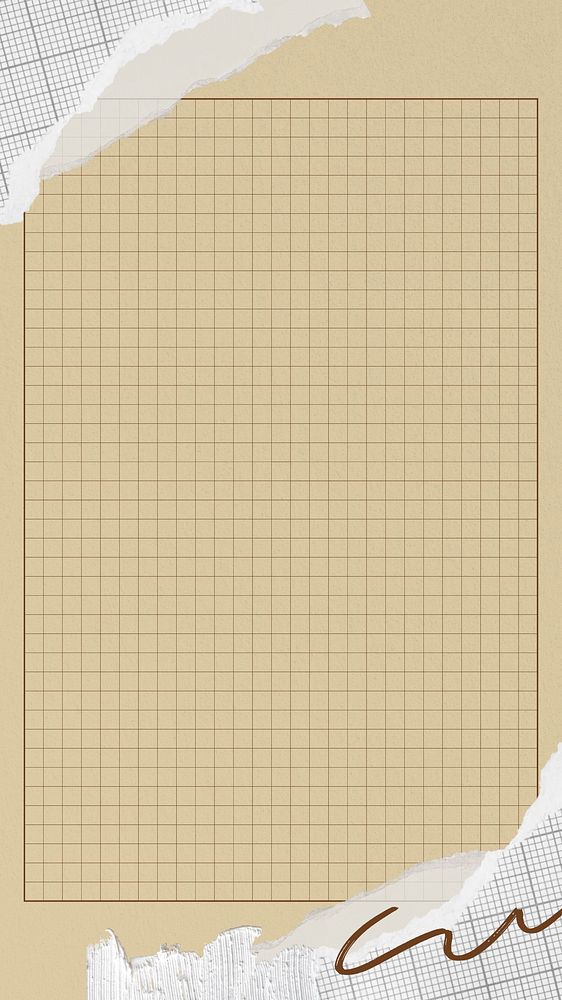 Beige grid mobile wallpaper, ripped paper collage element