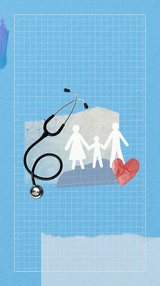 Family's health phone wallpaper, paper collage art