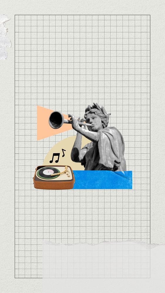 Vintage music phone wallpaper, paper collage art